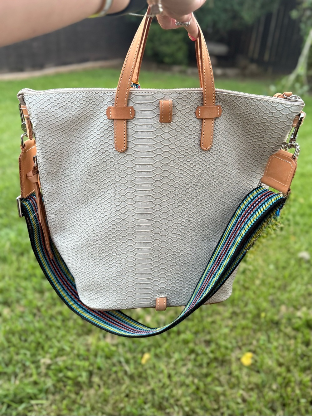 Consuela Thunderbird Sling Bucket Bag Ivory Snake Embossed Leather - Picture 15 of 16